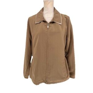 Weather Tamer Collared Jacket Women’s Large Khaki Adjustable Sides Inner Pocket